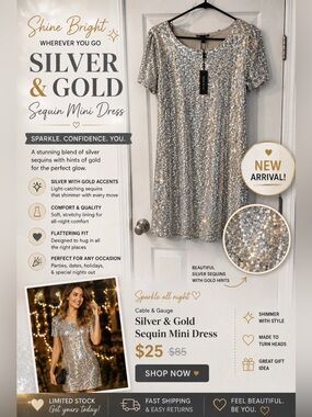 Cable & Gauge gold Sequin Mini Dress
